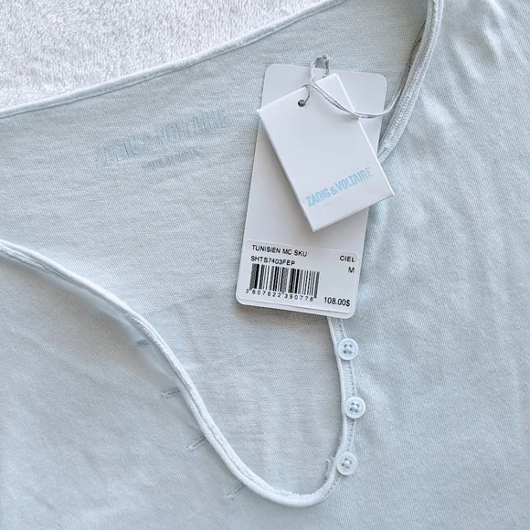 Zadig & Voltaire Tee Tunisien MC Skull V-Neck Short Sleeve Metallic Grey M NWT - Picture 15 of 16